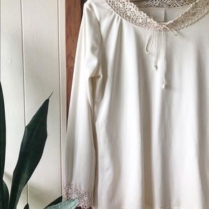 Vintage 70s Lacey Long Sleeve Cream/Off-White Top